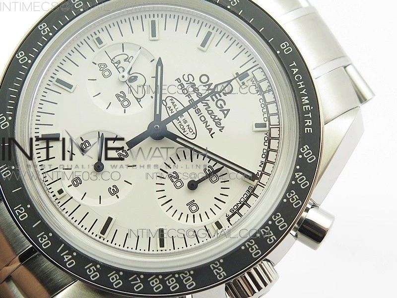 Speedmaster SS Snoopy OMF Best Edition White Dial on SS Bracelet Manual Winding Chrono Movement