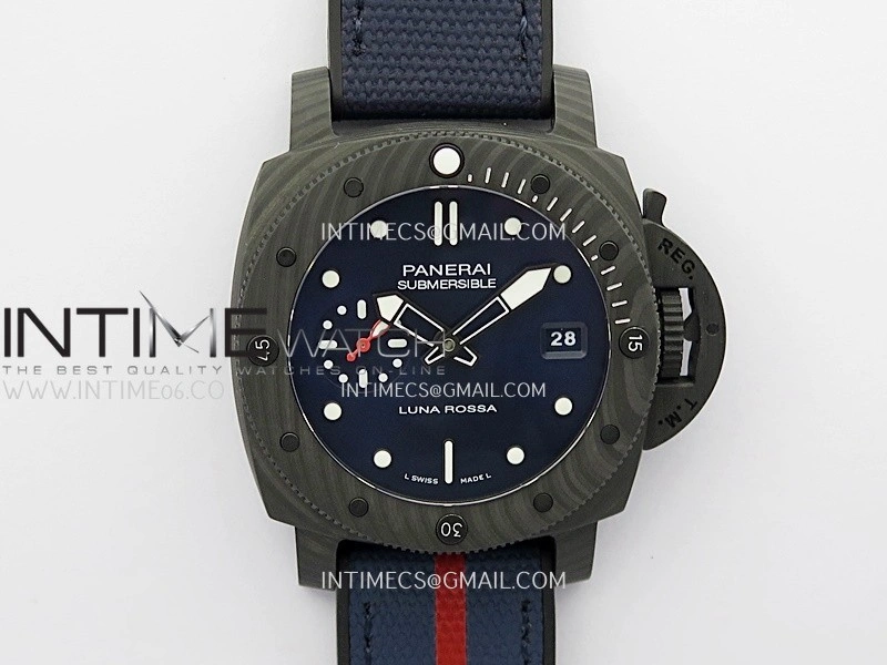 PAM1563 Luna Rossa Submersible 42mm Ceramic VSF 1:1 Best Edition Blue Dial On Blue Fabric Strap P900