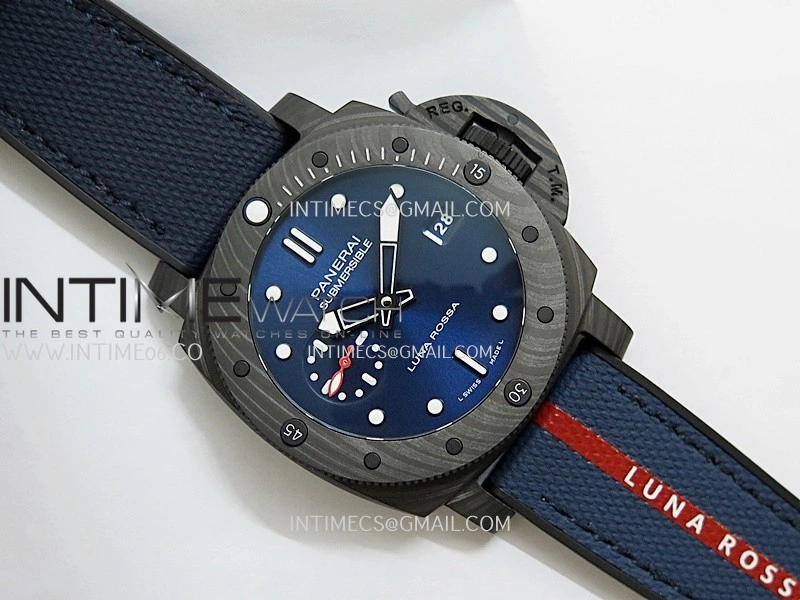 PAM1563 Luna Rossa Submersible 42mm Ceramic VSF 1:1 Best Edition Blue Dial On Blue Fabric Strap P900