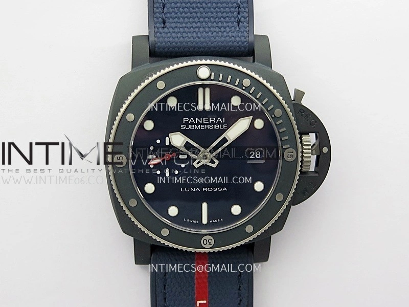 PAM1466 Luna Rossa Submersible 44mm Ceramic VSF 1:1 Best Edition Blue Dial On Blue Fabric Strap P900