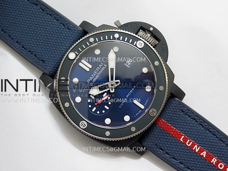PAM1466 Luna Rossa Submersible 44mm Ceramic VSF 1:1 Best Edition Blue Dial On Blue Fabric Strap P900