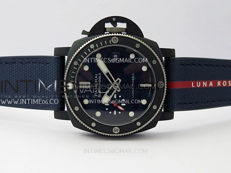 PAM1466 Luna Rossa Submersible 44mm Ceramic VSF 1:1 Best Edition Blue Dial On Blue Fabric Strap P900