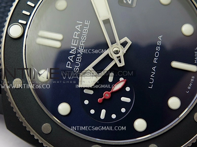 PAM1466 Luna Rossa Submersible 44mm Ceramic VSF 1:1 Best Edition Blue Dial On Blue Fabric Strap P900