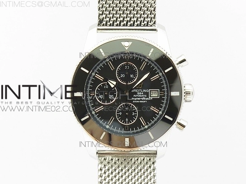 Super Ocean 1884 Heritage Black Ceramic Bezel SS Black Dial on A7750