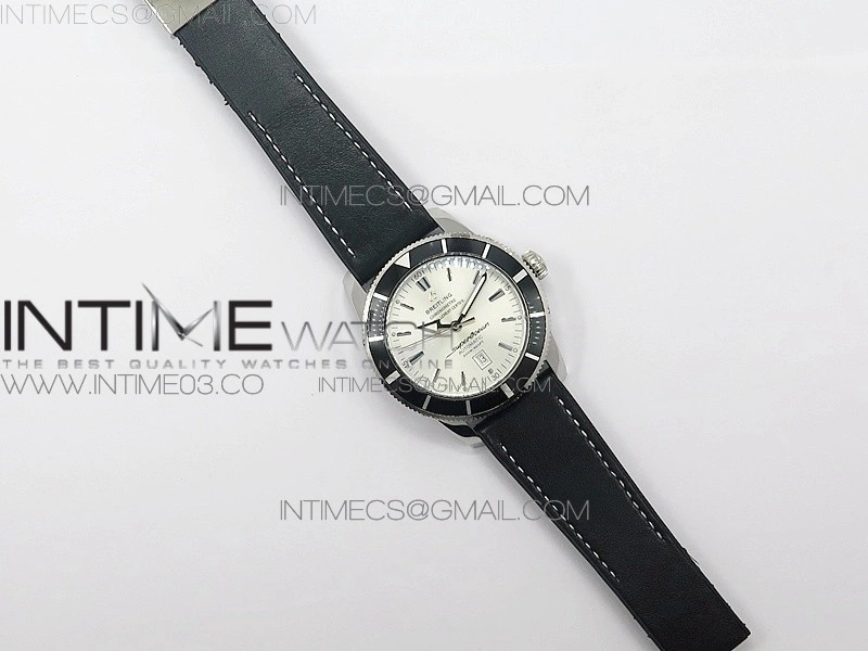 Super Ocean Heritage 46mm SS Black Bezel White Dial on SS Mesh Bracelet A2824