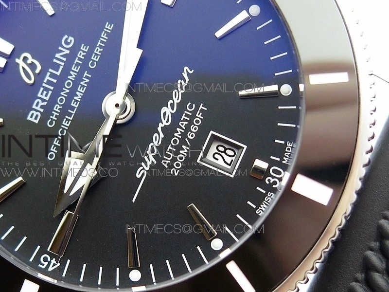 Super Ocean Heritage Black Ceramic Bezel SS Black Dial on Rubber Strap A2824