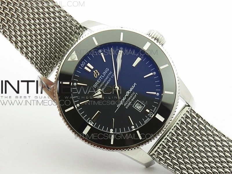 Super Ocean Heritage Black Ceramic Bezel SS Black Dial on SS Bracelet A2824