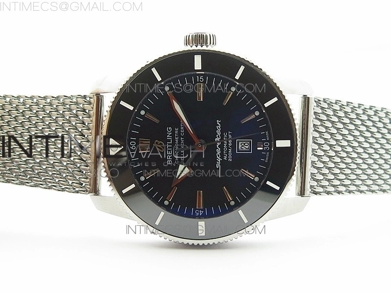 Super Ocean Heritage Black Ceramic Bezel SS Black Dial on SS Bracelet A2824