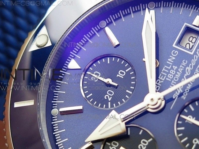 Super Ocean Heritage Blue Ceramic Bezel SS Blue Dial on Black Rubber Strap A7750