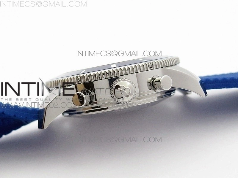 Super Ocean Heritage Blue Ceramic Bezel SS Blue Dial on Black Rubber Strap A7750