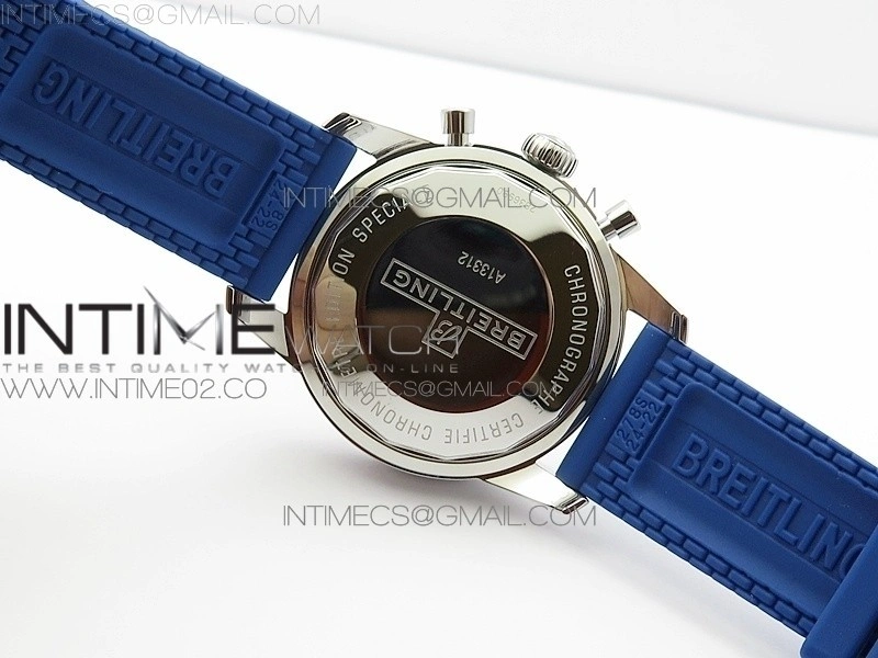 Super Ocean Heritage Blue Ceramic Bezel SS Blue Dial on Black Rubber Strap A7750