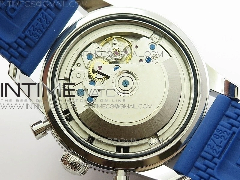 Super Ocean Heritage Blue Ceramic Bezel SS Blue Dial on Black Rubber Strap A7750