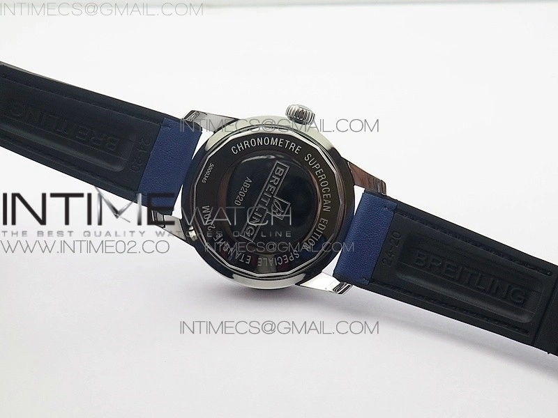 Super Ocean Heritage Blue Ceramic Bezel SS Blue Dial on Blue Gummy Strap A2824