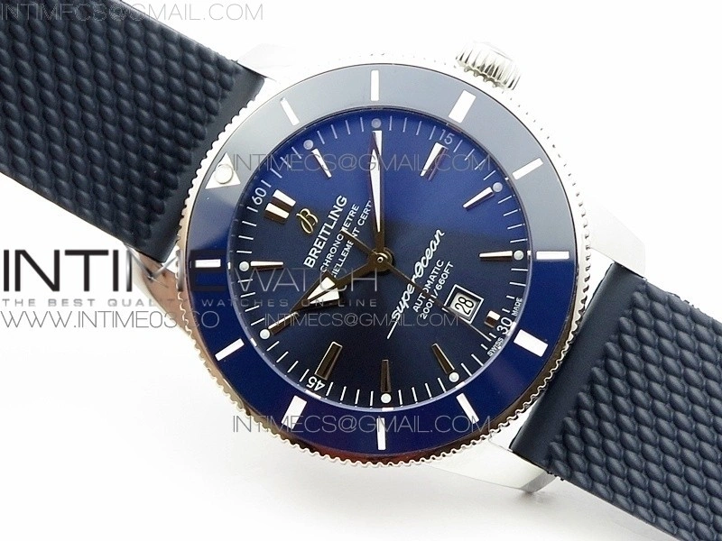Super Ocean Heritage Blue Ceramic Bezel SS Blue Dial on Rubber Strap A2824