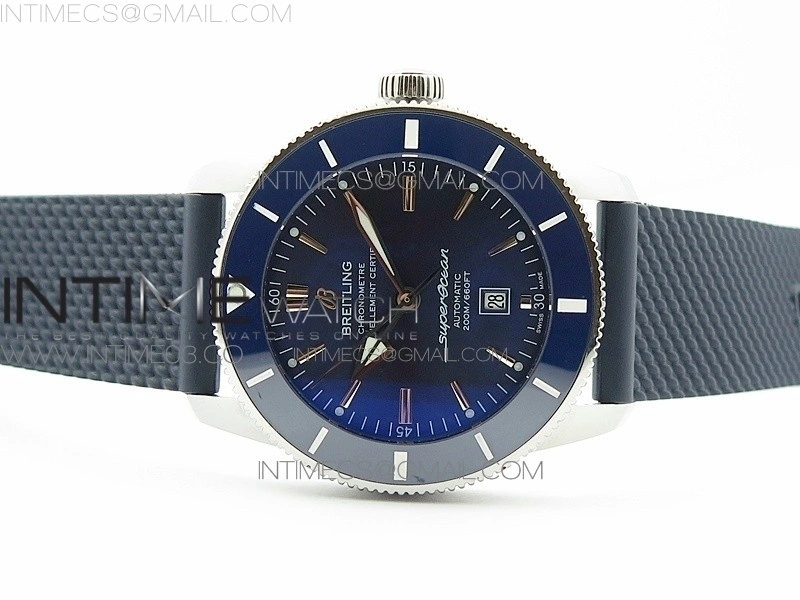 Super Ocean Heritage Blue Ceramic Bezel SS Blue Dial on Rubber Strap A2824