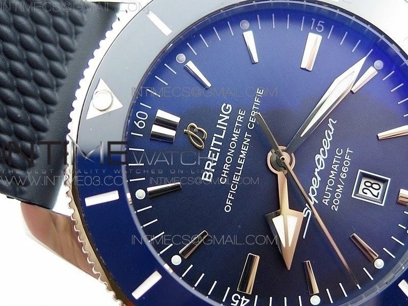 Super Ocean Heritage Blue Ceramic Bezel SS Blue Dial on Rubber Strap A2824