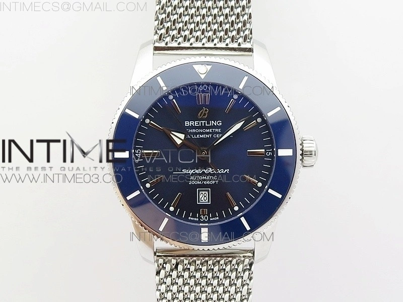 Super Ocean Heritage Blue Ceramic Bezel SS Blue Dial on SS Bracelet A2824