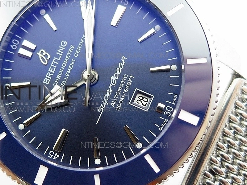 Super Ocean Heritage Blue Ceramic Bezel SS Blue Dial on SS Bracelet A2824