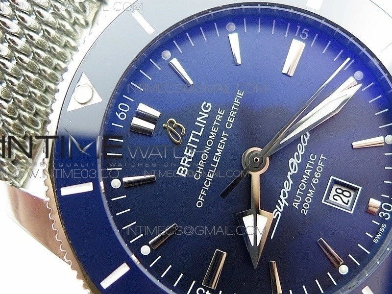 Super Ocean Heritage Blue Ceramic Bezel SS Blue Dial on SS Bracelet A2824