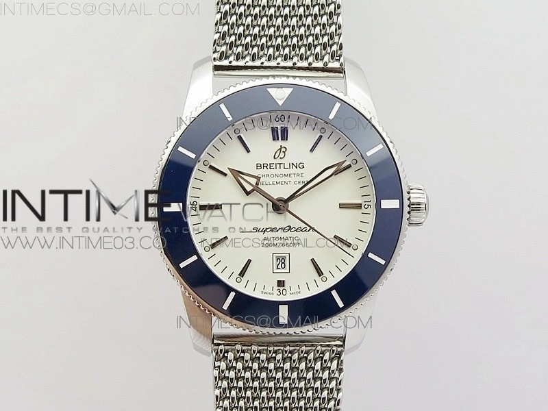 Super Ocean Heritage Blue Ceramic Bezel SS White Dial on SS Bracelet A2824