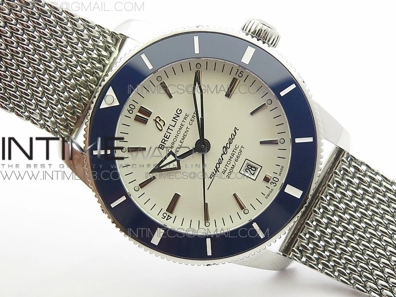Super Ocean Heritage Blue Ceramic Bezel SS White Dial on SS Bracelet A2824
