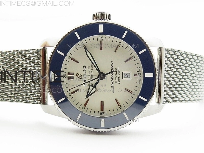 Super Ocean Heritage Blue Ceramic Bezel SS White Dial on SS Bracelet A2824