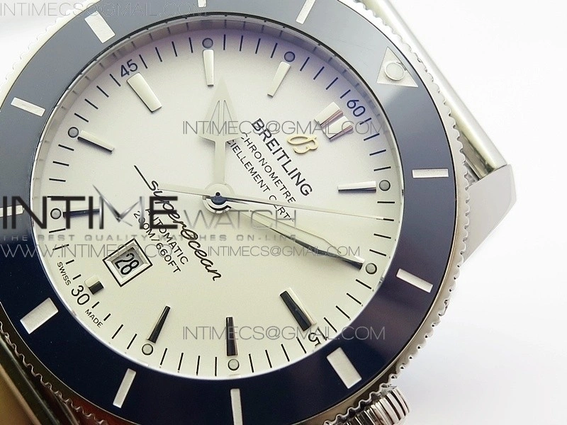 Super Ocean Heritage Blue Ceramic Bezel SS White Dial on SS Bracelet A2824