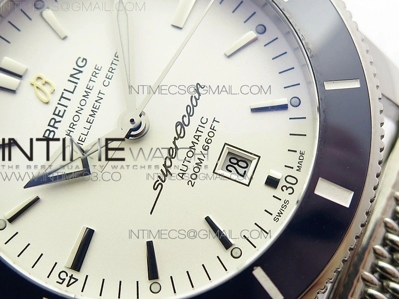 Super Ocean Heritage Blue Ceramic Bezel SS White Dial on SS Bracelet A2824