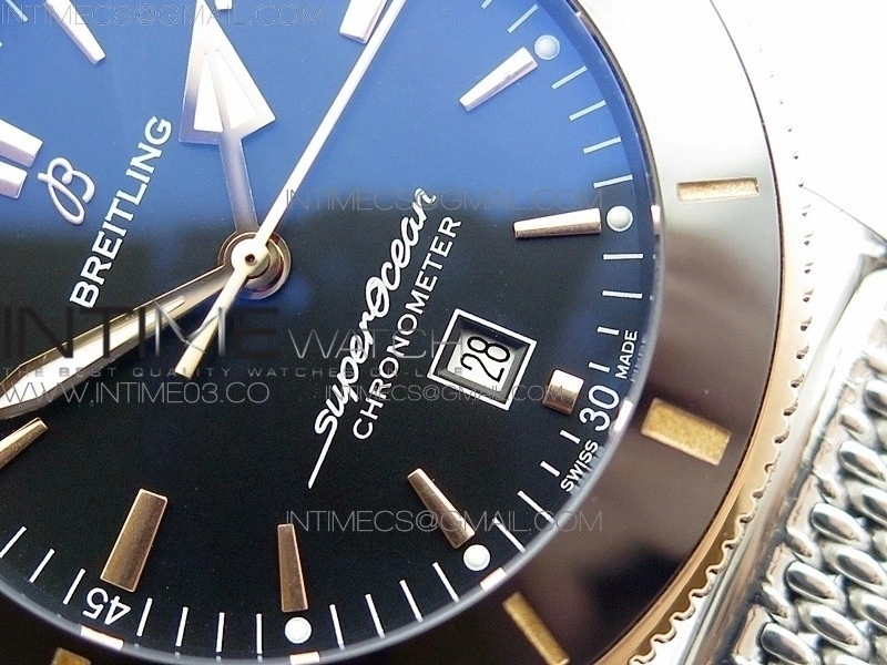 Super Ocean Heritage Blue Ceramic Bezel SS RG Black Dial on SS Bracelet A2824