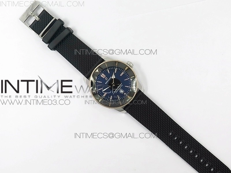 Super Ocean Heritage Blue Ceramic Bezel SS RG Black Dial on SS Bracelet A2824