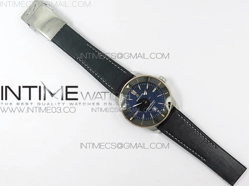 Super Ocean Heritage Blue Ceramic Bezel SS RG Black Dial on SS Bracelet A2824