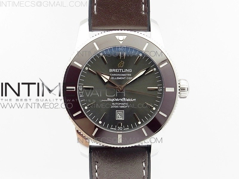 Super Ocean Heritage Brown Ceramic Bezel SS Gray Dial on Brown Gummy Strap A2824