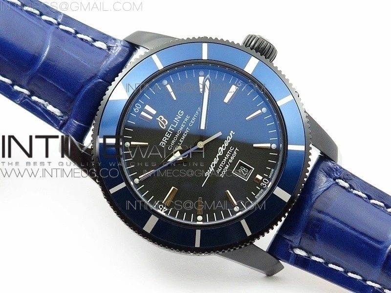 Super Ocean Heritage DLC Black Dial on Blue Leather Strap A2824