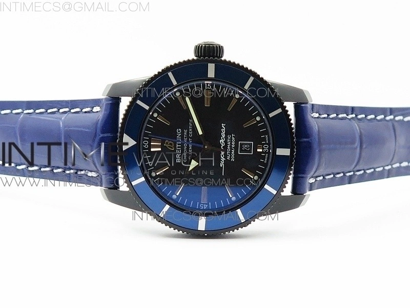 Super Ocean Heritage DLC Black Dial on Blue Leather Strap A2824