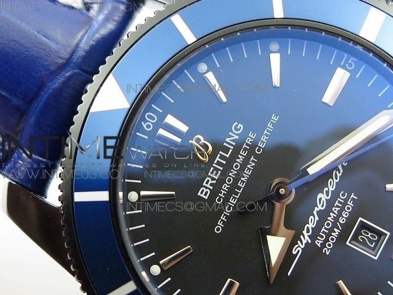 Super Ocean Heritage DLC Black Dial on Blue Leather Strap A2824