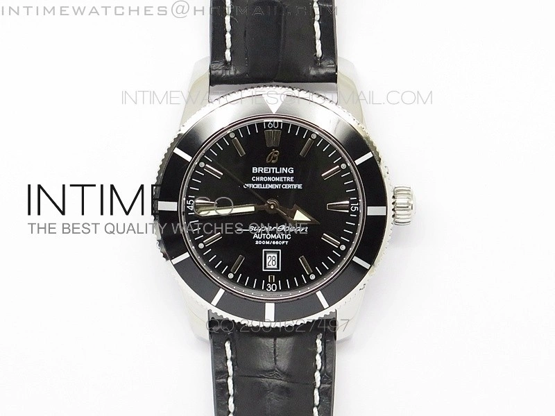 Super Ocean Heritage SS Black Dial on Black Leather Strap A2824