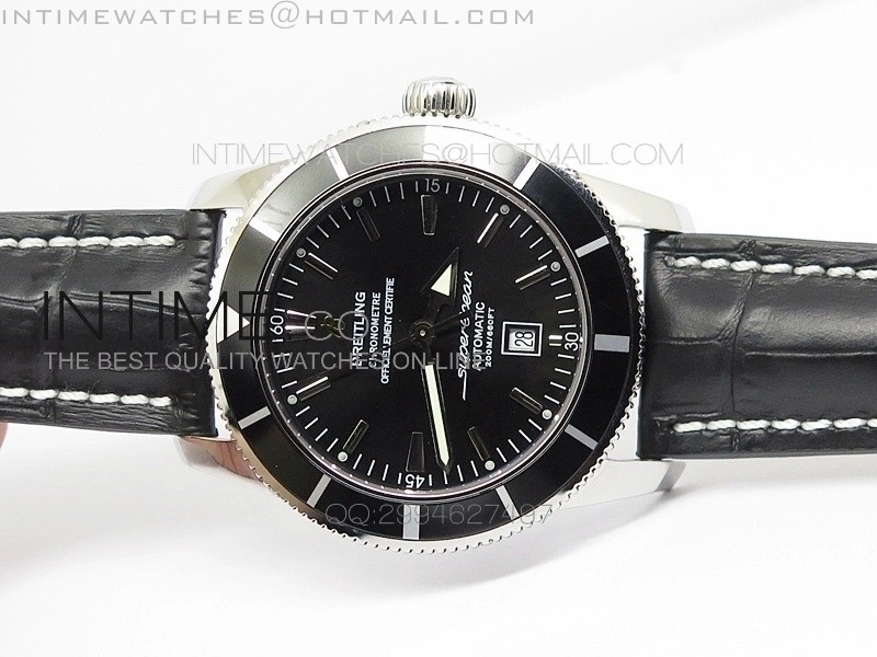 Super Ocean Heritage SS Black Dial on Black Leather Strap A2824