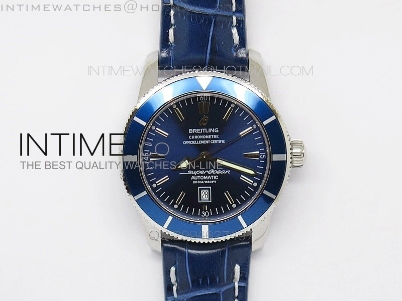 Super Ocean Heritage SS Blue Dial on Blue Leather Strap A2824