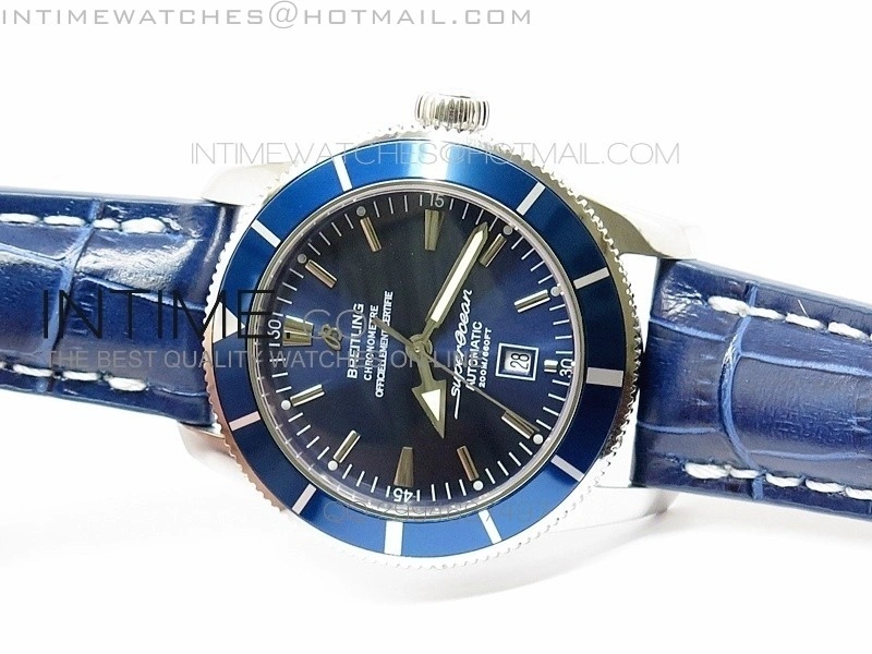Super Ocean Heritage SS Blue Dial on Blue Leather Strap A2824