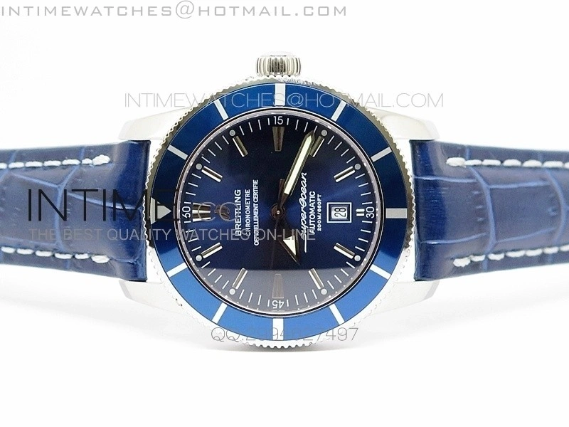 Super Ocean Heritage SS Blue Dial on Blue Leather Strap A2824