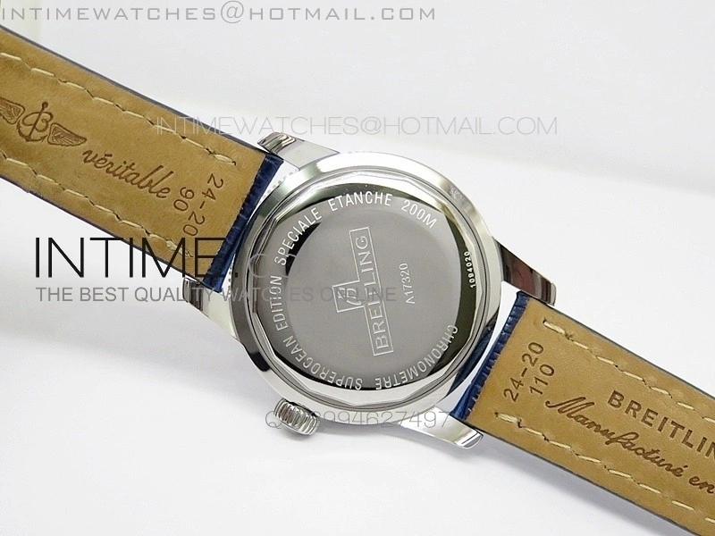 Super Ocean Heritage SS Blue Dial on Blue Leather Strap A2824