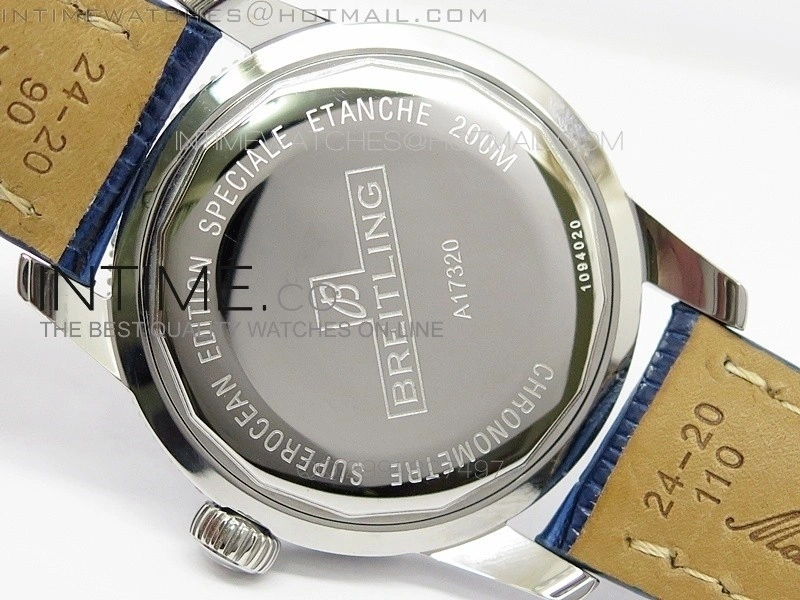 Super Ocean Heritage SS Blue Dial on Blue Leather Strap A2824