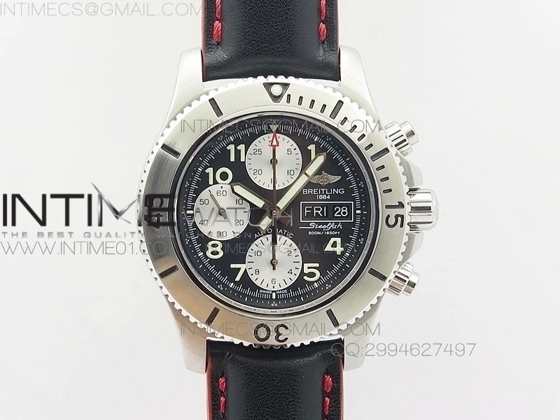 SuperOcan SteelFish SS Black Dial on Black Leather Strap A7750