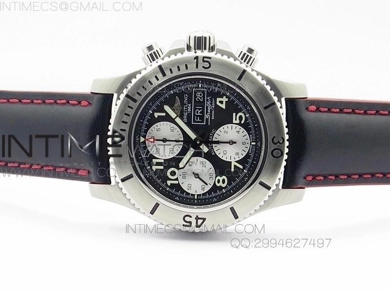 SuperOcan SteelFish SS Black Dial on Black Leather Strap A7750