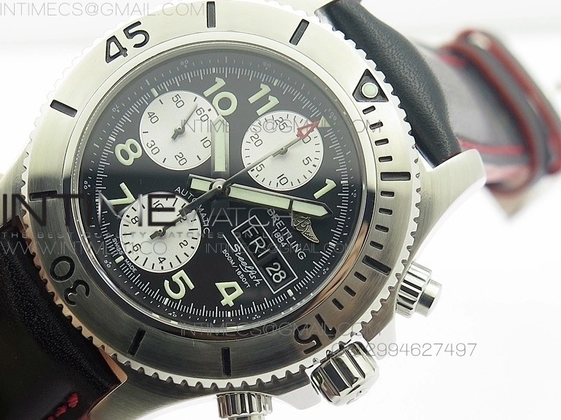 SuperOcan SteelFish SS Black Dial on Black Leather Strap A7750