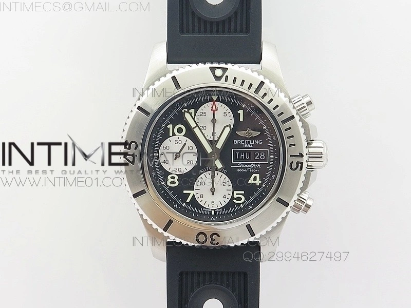 SuperOcan SteelFish SS Black Dial on Black Rubber Strap A7750