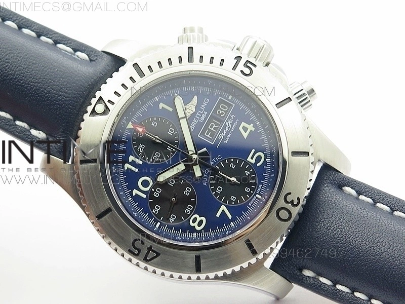 SuperOcan SteelFish SS Blue Dial on Blue Leather Strap A7750