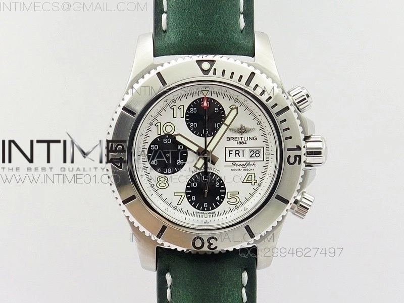 SuperOcan SteelFish SS White Dial on Green Leather Strap A7750