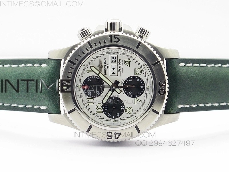 SuperOcan SteelFish SS White Dial on Green Leather Strap A7750
