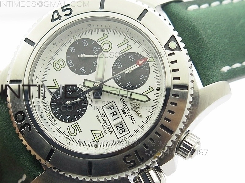 SuperOcan SteelFish SS White Dial on Green Leather Strap A7750